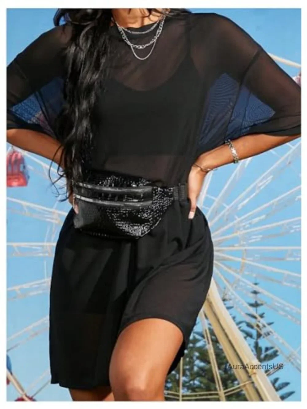 Sheer Mesh Beach Cover Up Dress Loose Half Sleeve